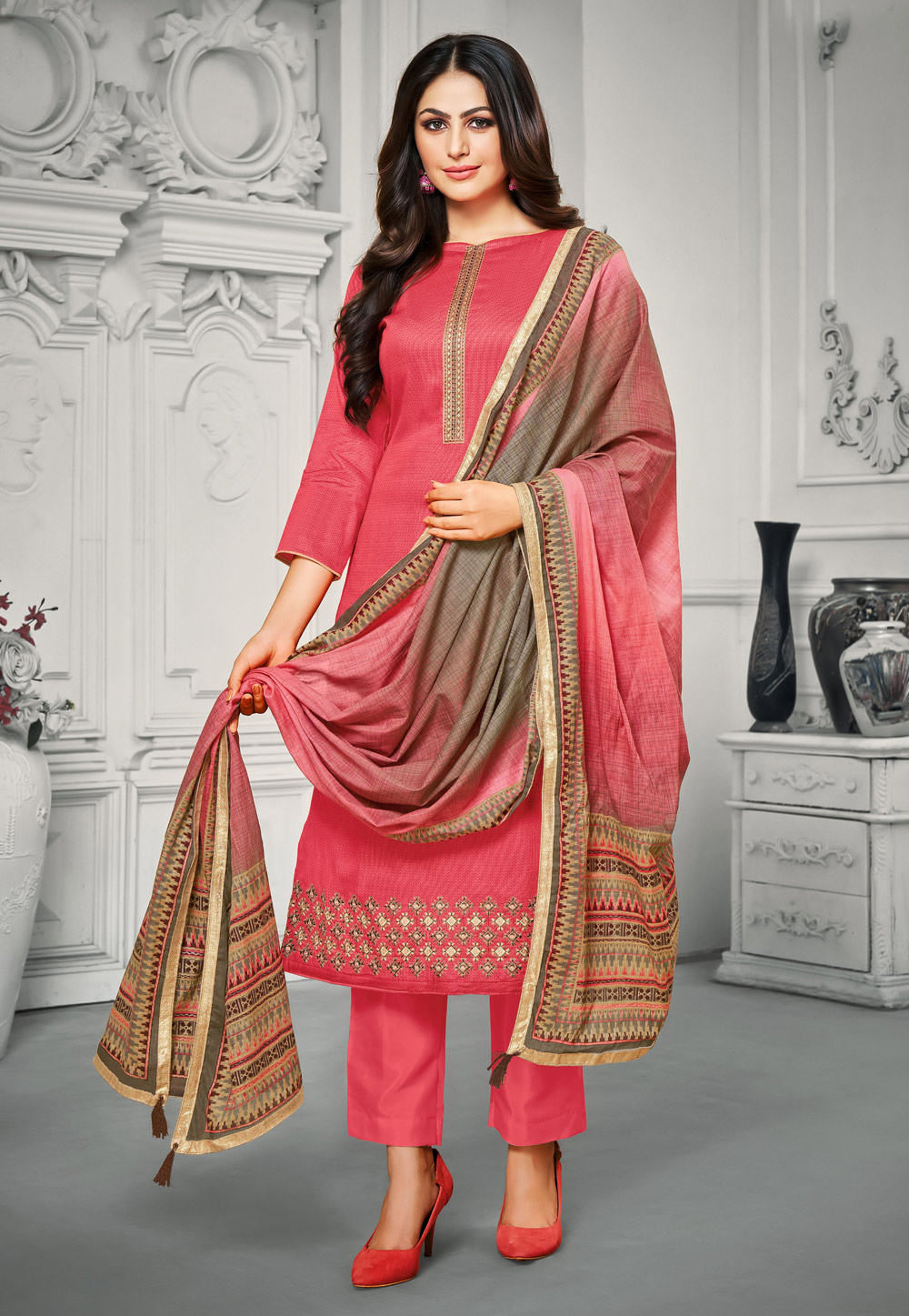Pink Satin Pant Style Suit 206634