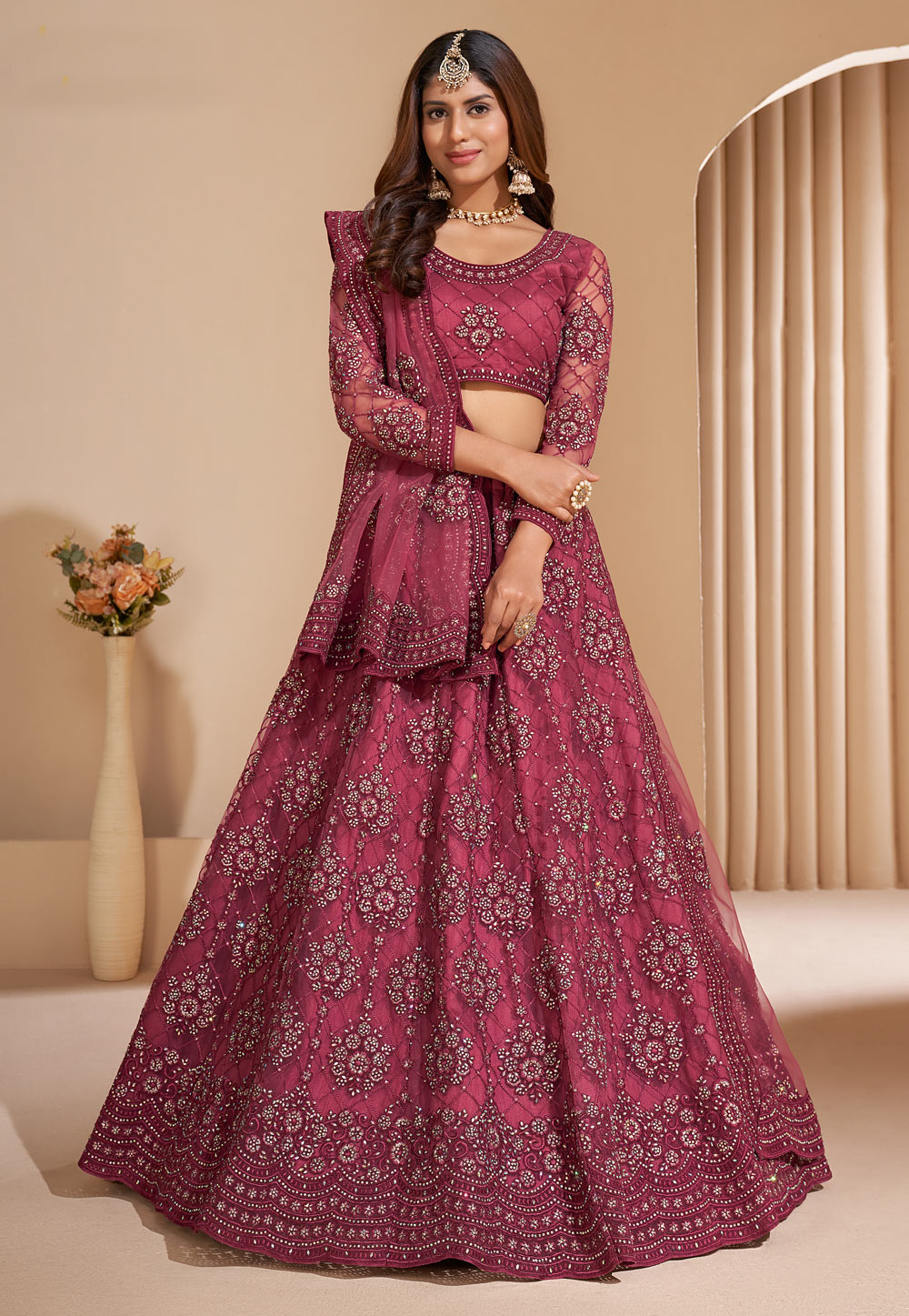 Magenta Net Circular Lehenga Choli 242278