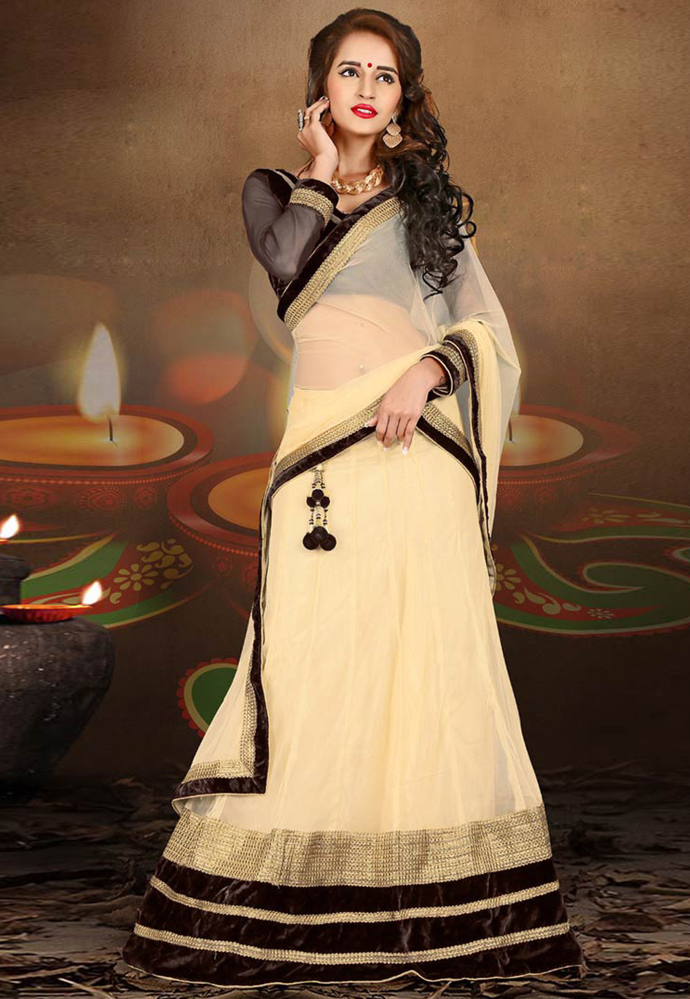Beige Soft Net Wedding Lehenga Choli 60578