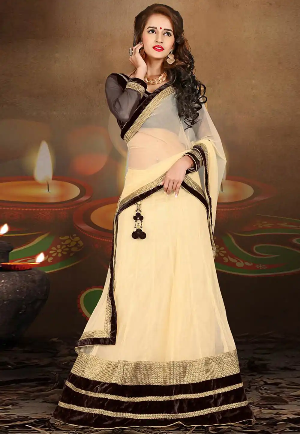 Beige Soft Net Wedding Lehenga Choli 60578