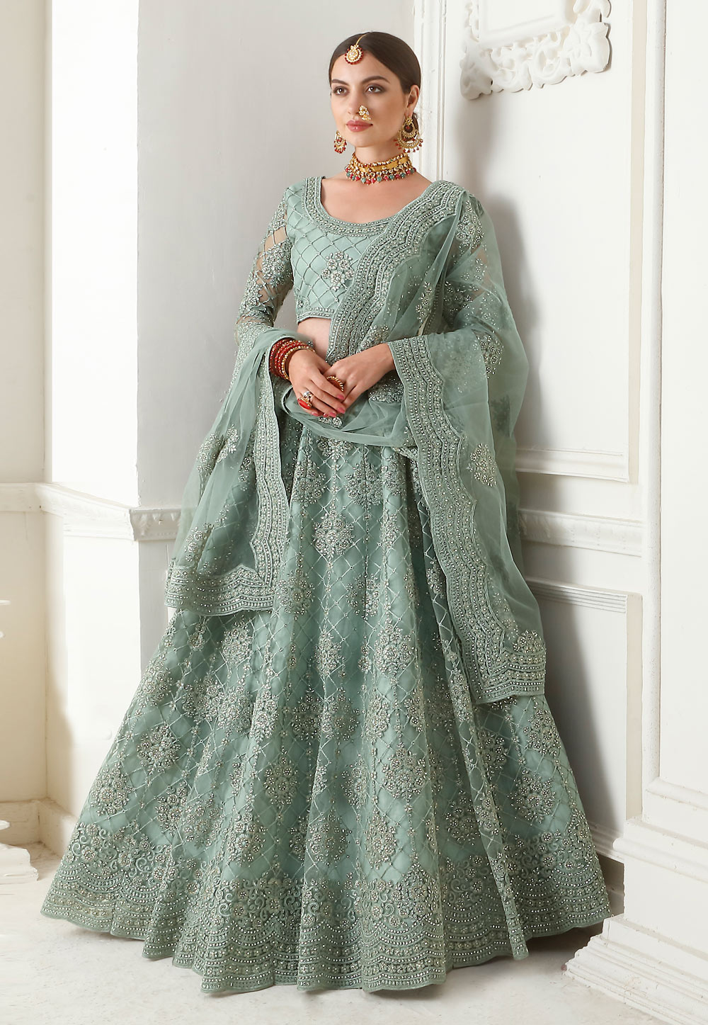 Sea Green Net Circular Lehenga Choli 190830