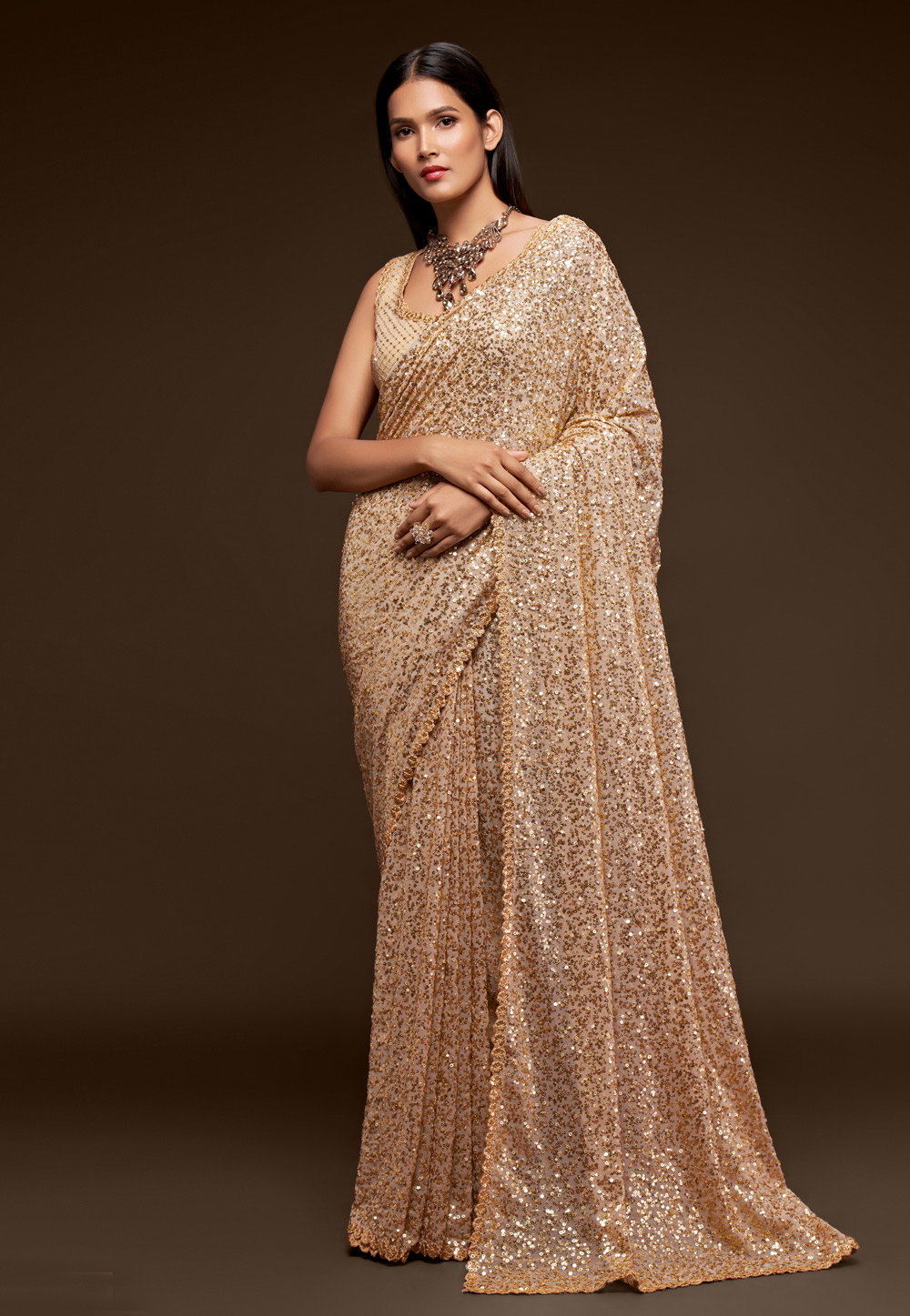 Beige Georgette Festival Wear Saree 234300