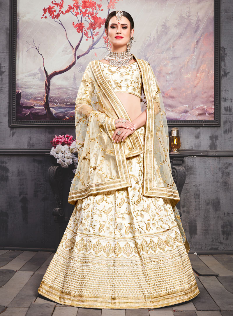 Beige Silk A Line Lehenga Choli 146106