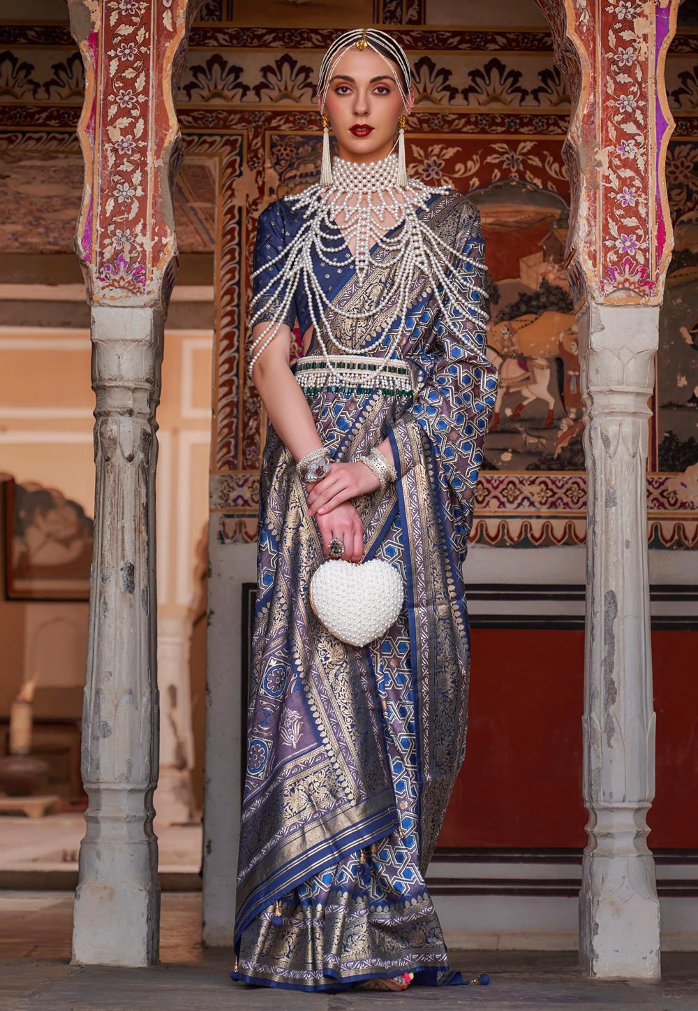 Navy Blue Silk Saree With Blouse 267690