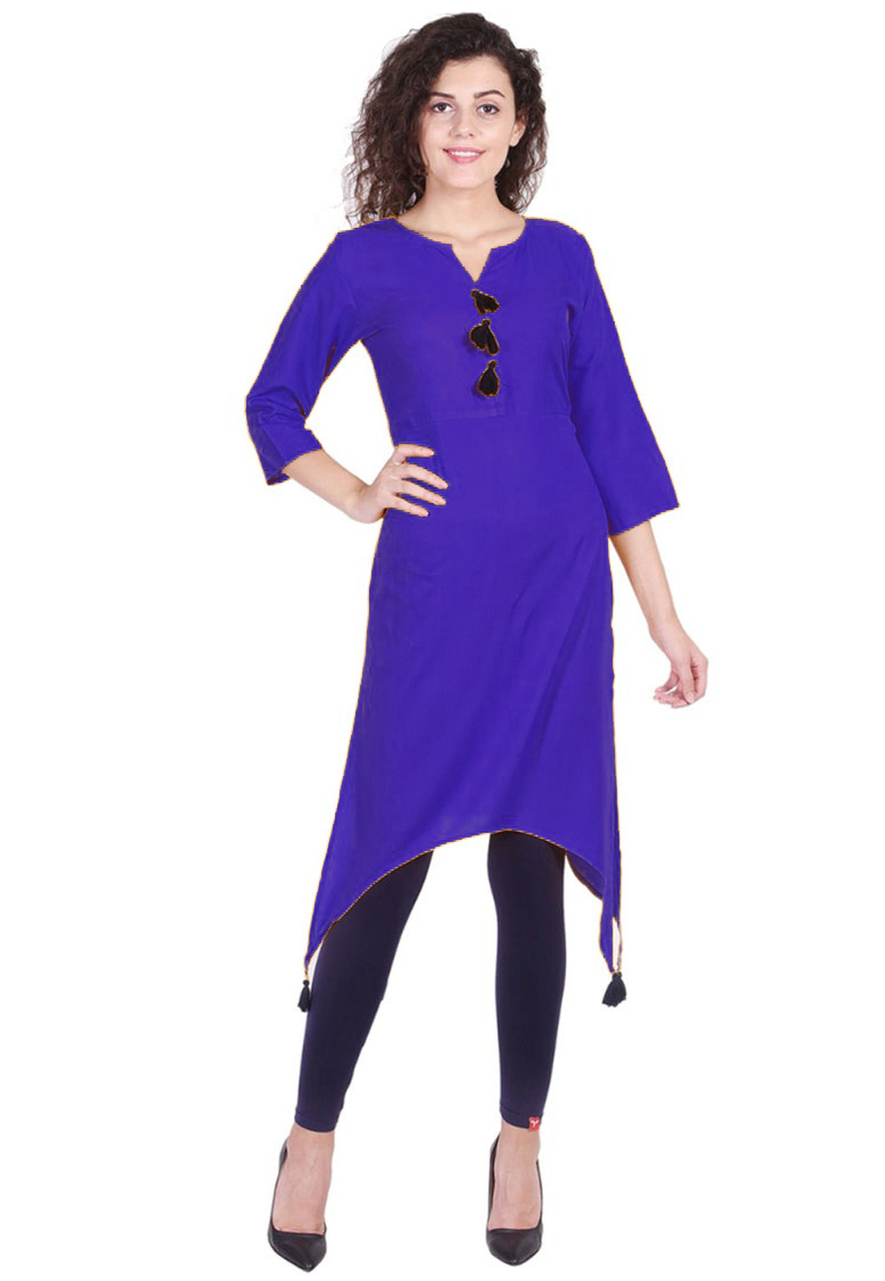 Blue Rayon Readymade Kurta Set With Legging 213556