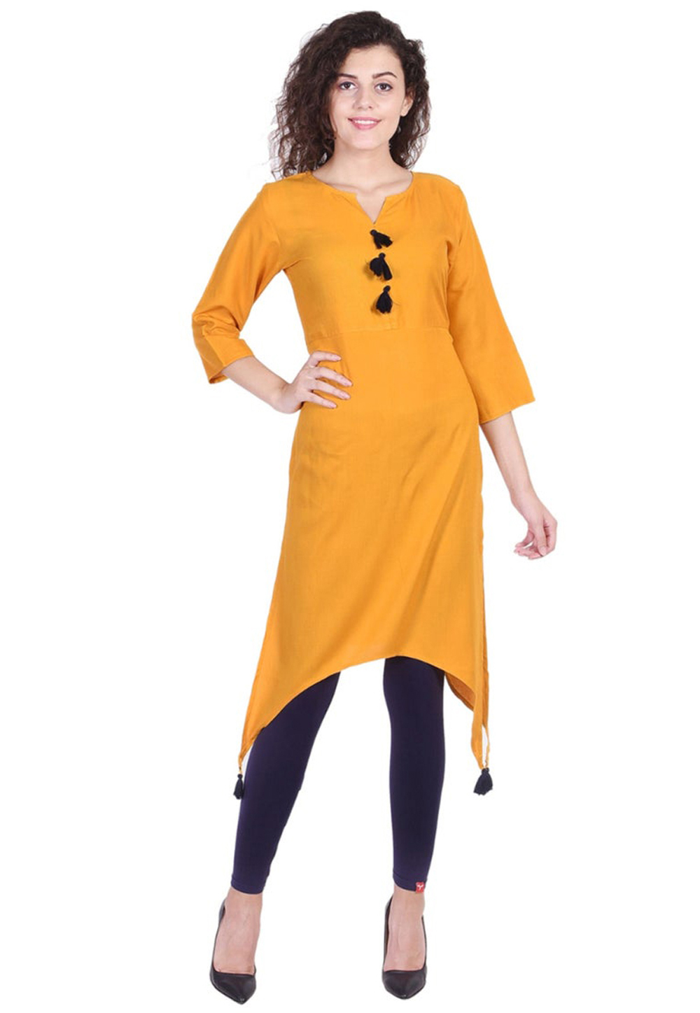 Yellow Rayon Readymade Kurta Set With Legging 213406