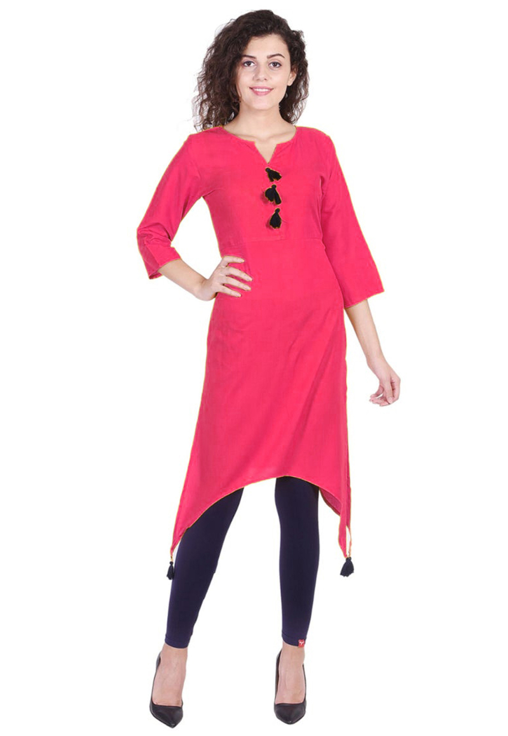 Pink Rayon Readymade Kurta Set With Legging 213557