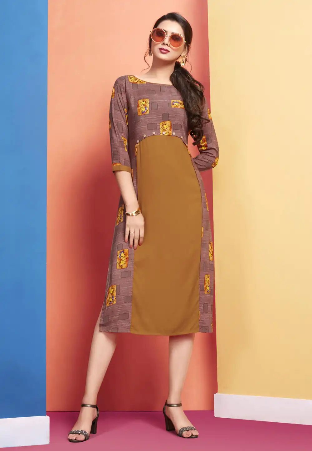 Light Brown Rayon Readymade Printed Tunic 201306