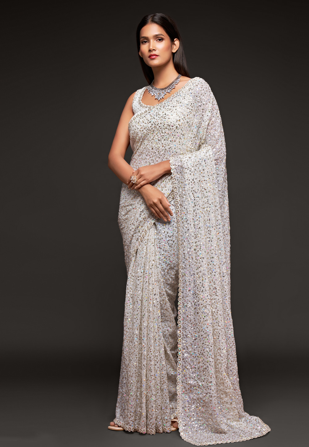 Off White Georgette Saree With Blouse 234301