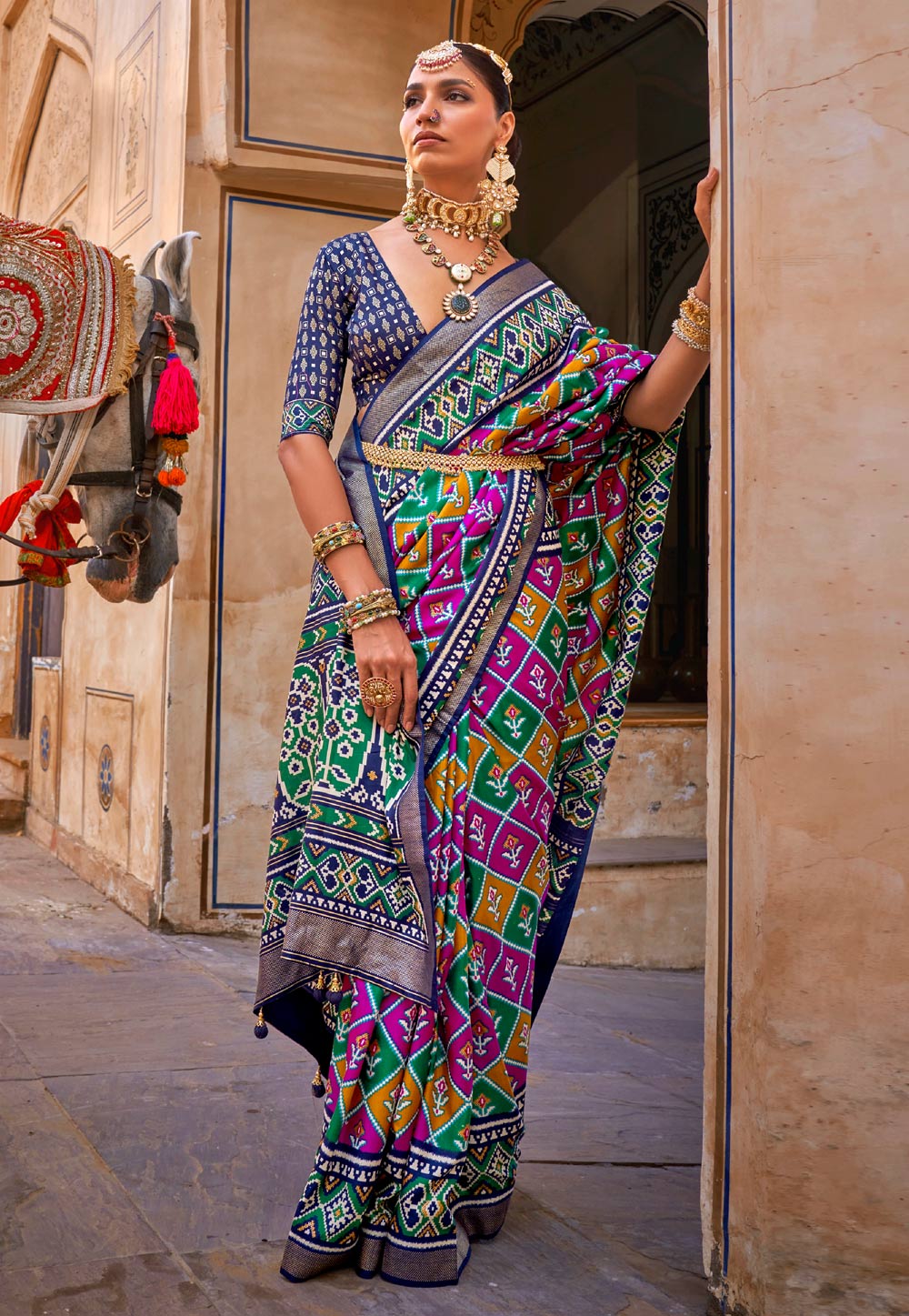 Navy Blue Silk Patola Saree 272322