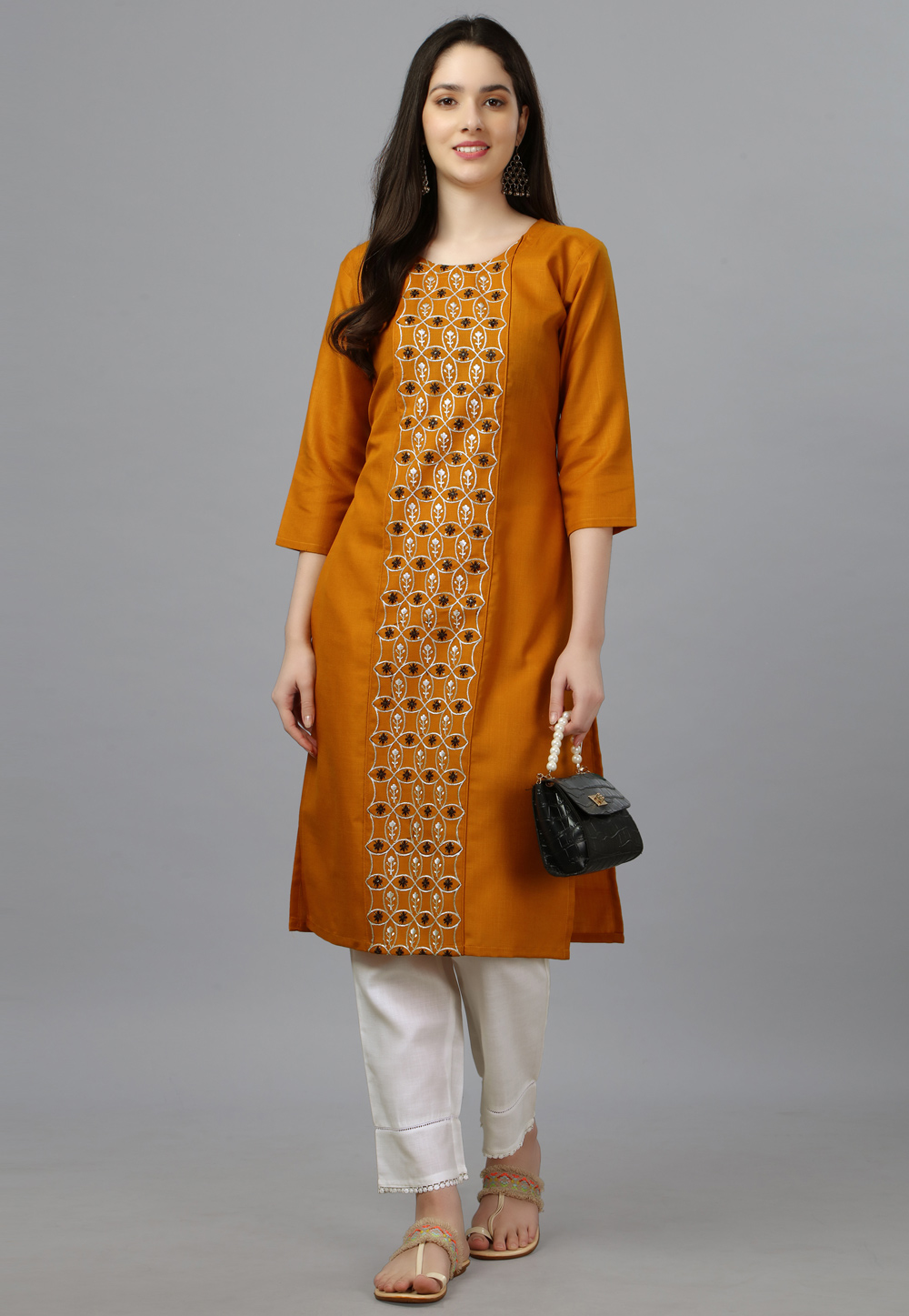 Orange Cotton Kurti 268893