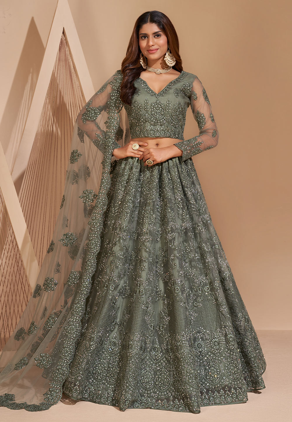 Light Green Net Circular Lehenga Choli 242285