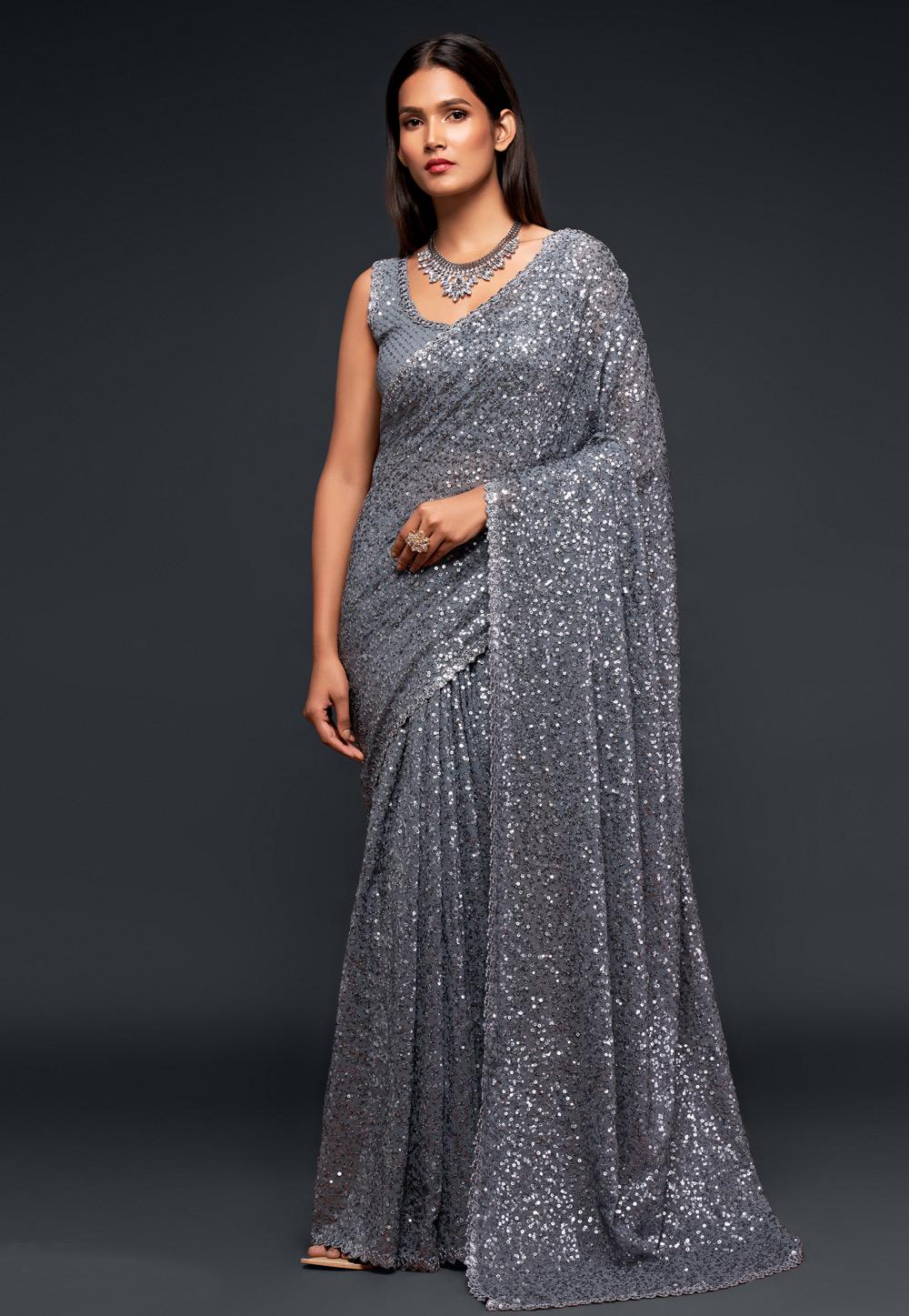 Grey Georgette Festival Wear Saree 234302