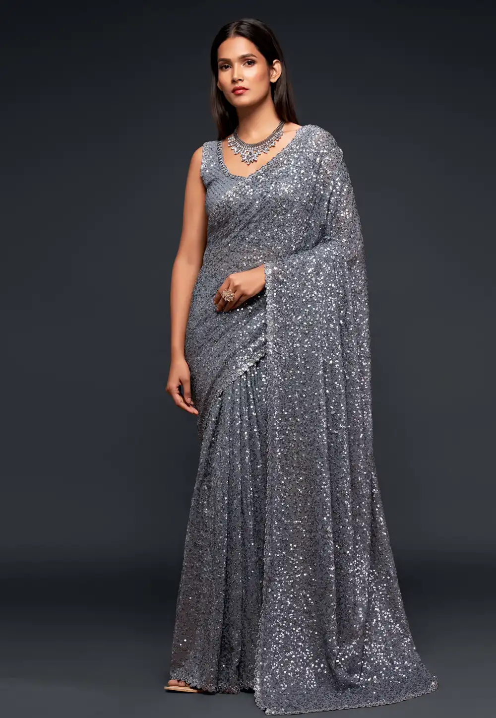 Grey Georgette Festival Wear Saree 234302