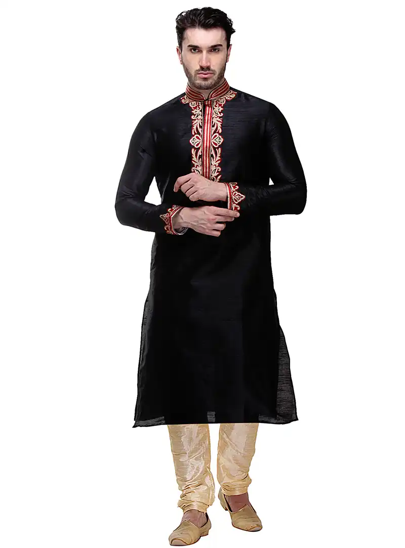 Black Dupion Readymade Kurta Pajama 99183