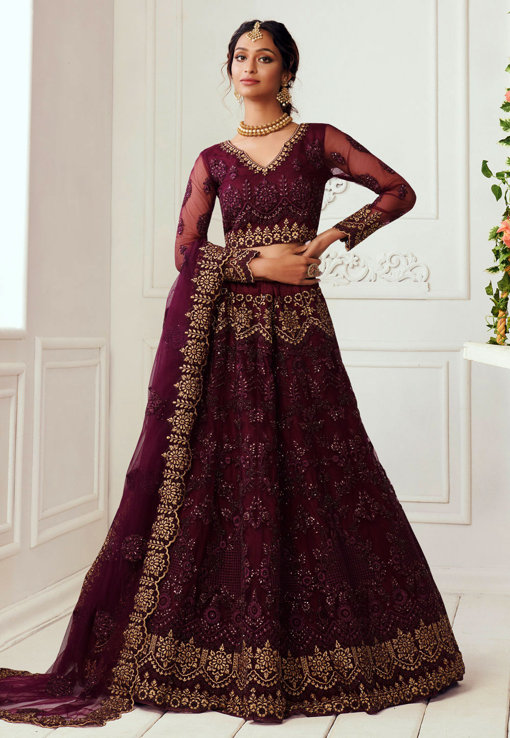 Purple Net Party Wear Lehenga Choli 223269
