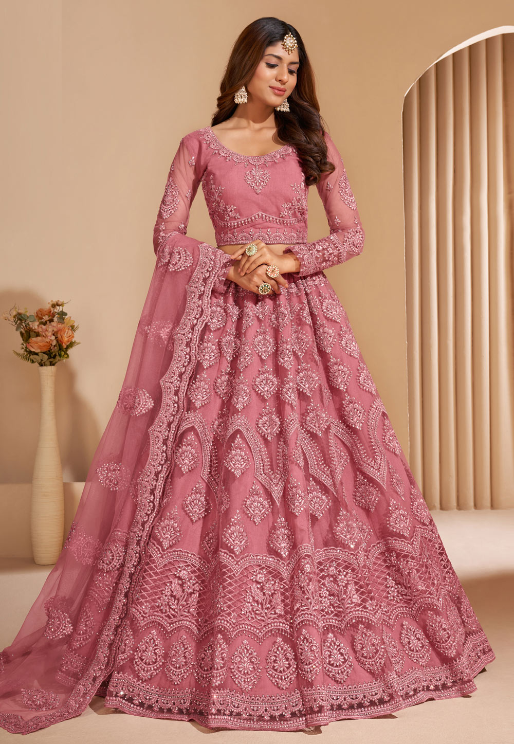Pink Net Circular Lehenga Choli 242287