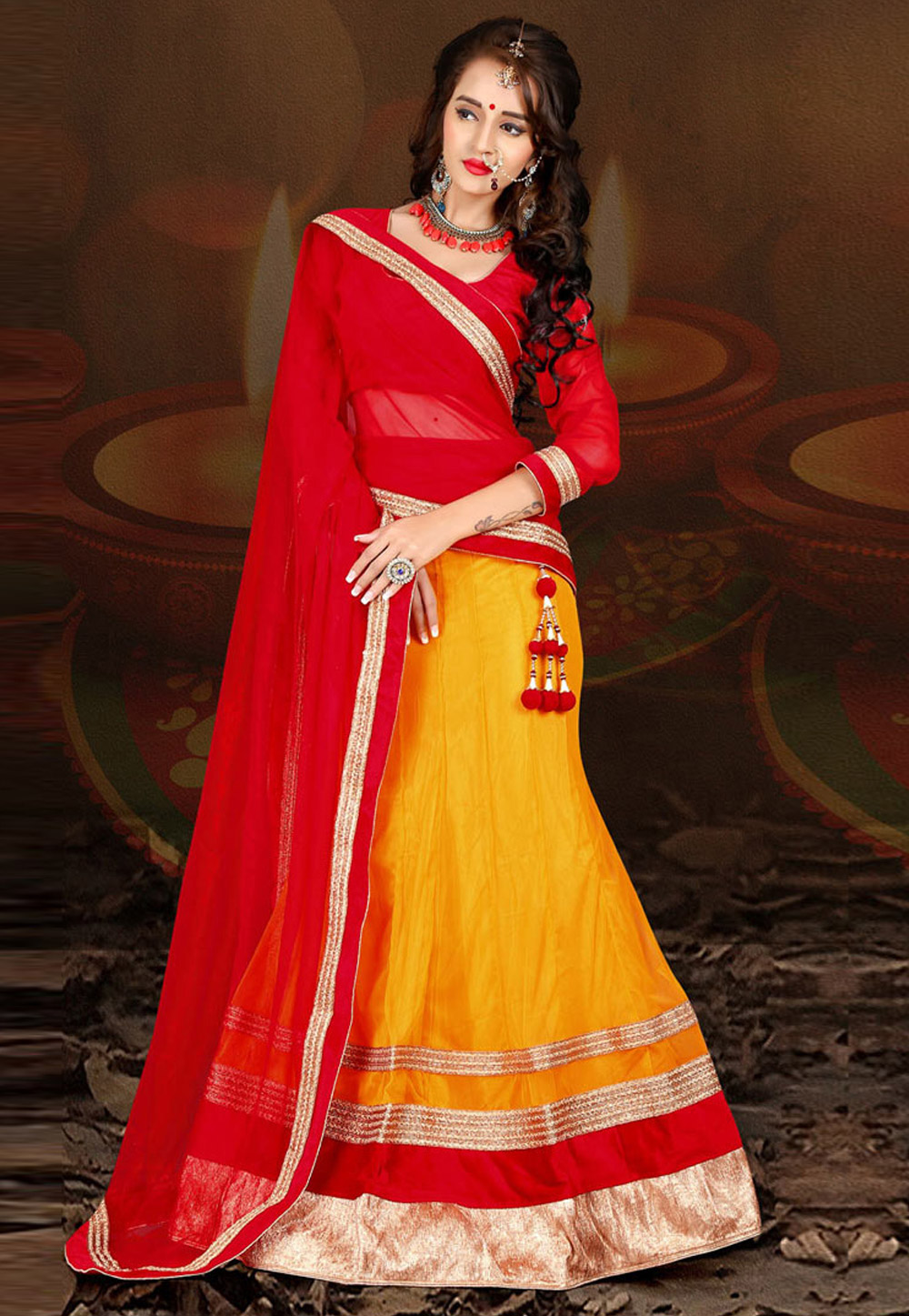 Yellow Soft Net Wedding Lehenga Choli 60574