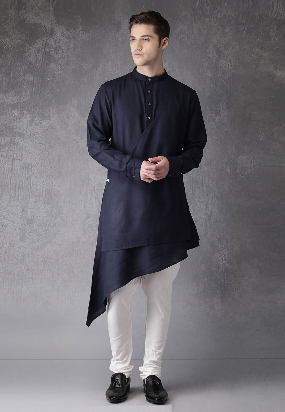 Navy Blue Cotton Readymade Kurta Pajama 213624
