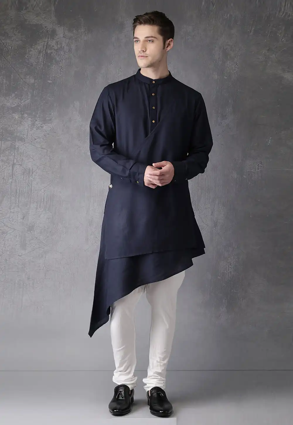 Navy Blue Cotton Readymade Kurta Pajama 213624