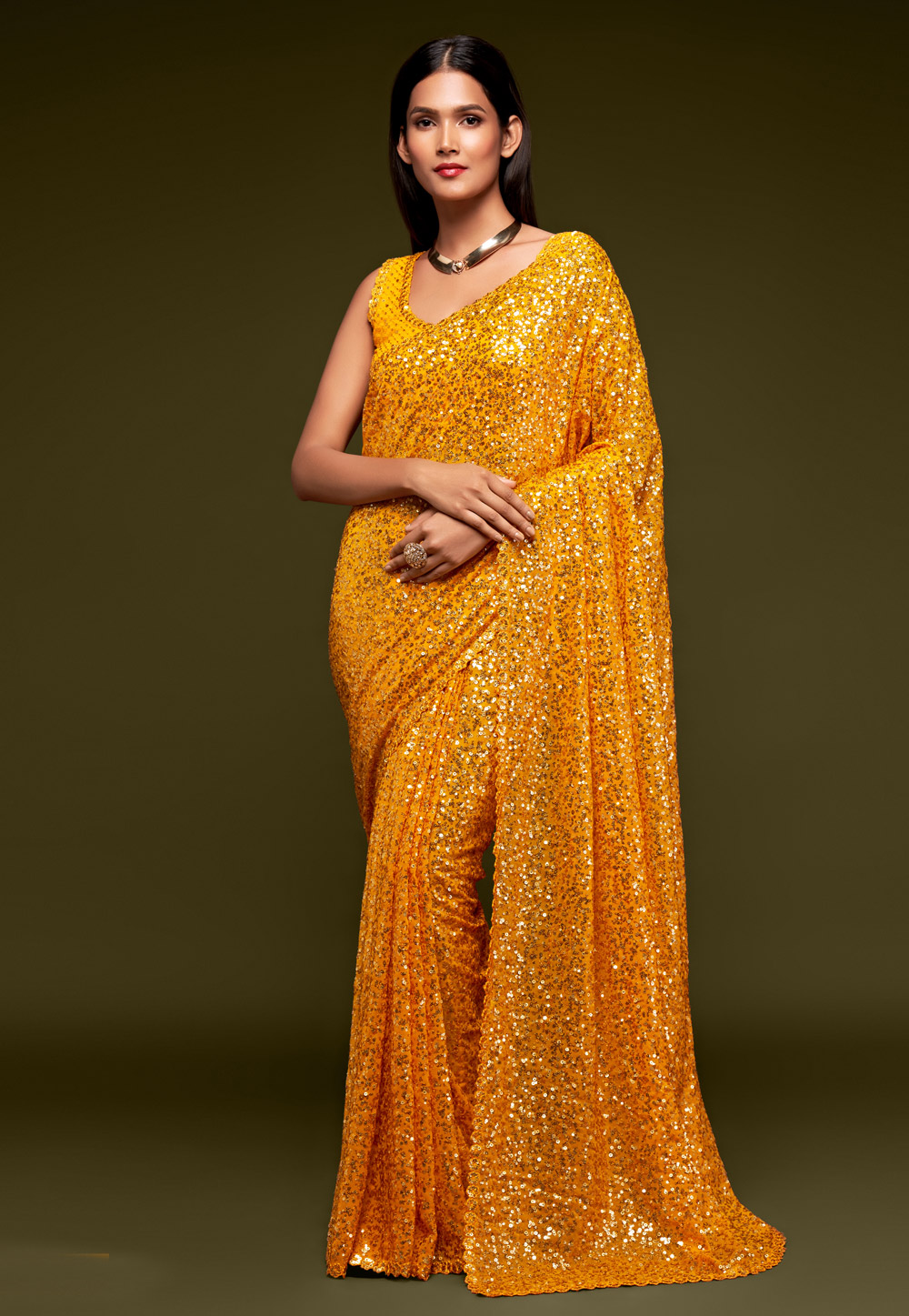 Yellow Georgette Festival Wear Saree 234304