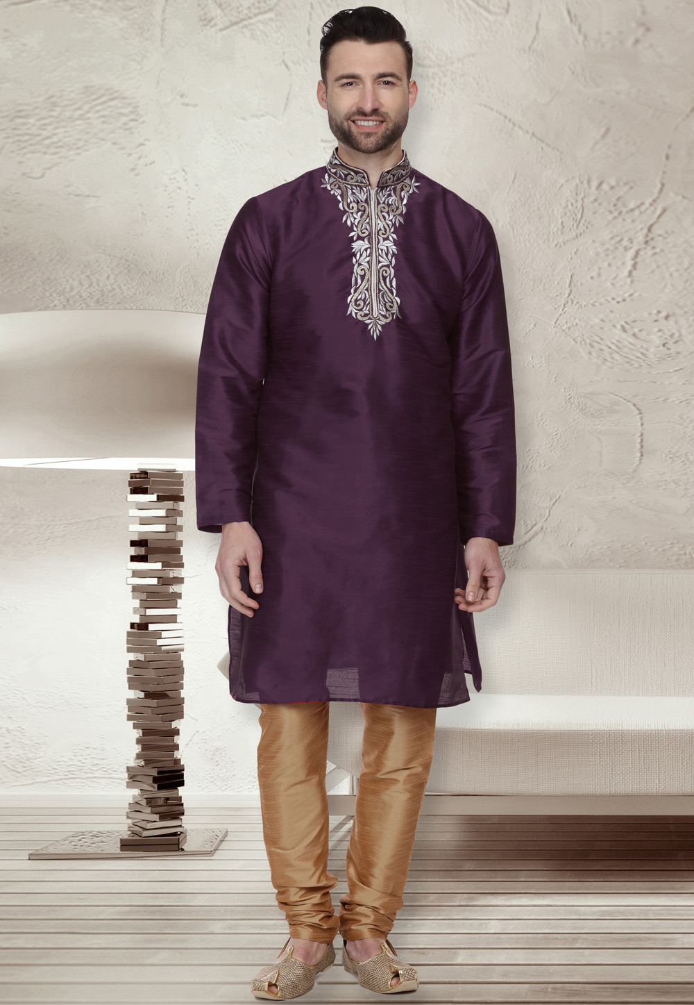 Purple Dupion Silk Readymade Kurta Pajama 203894