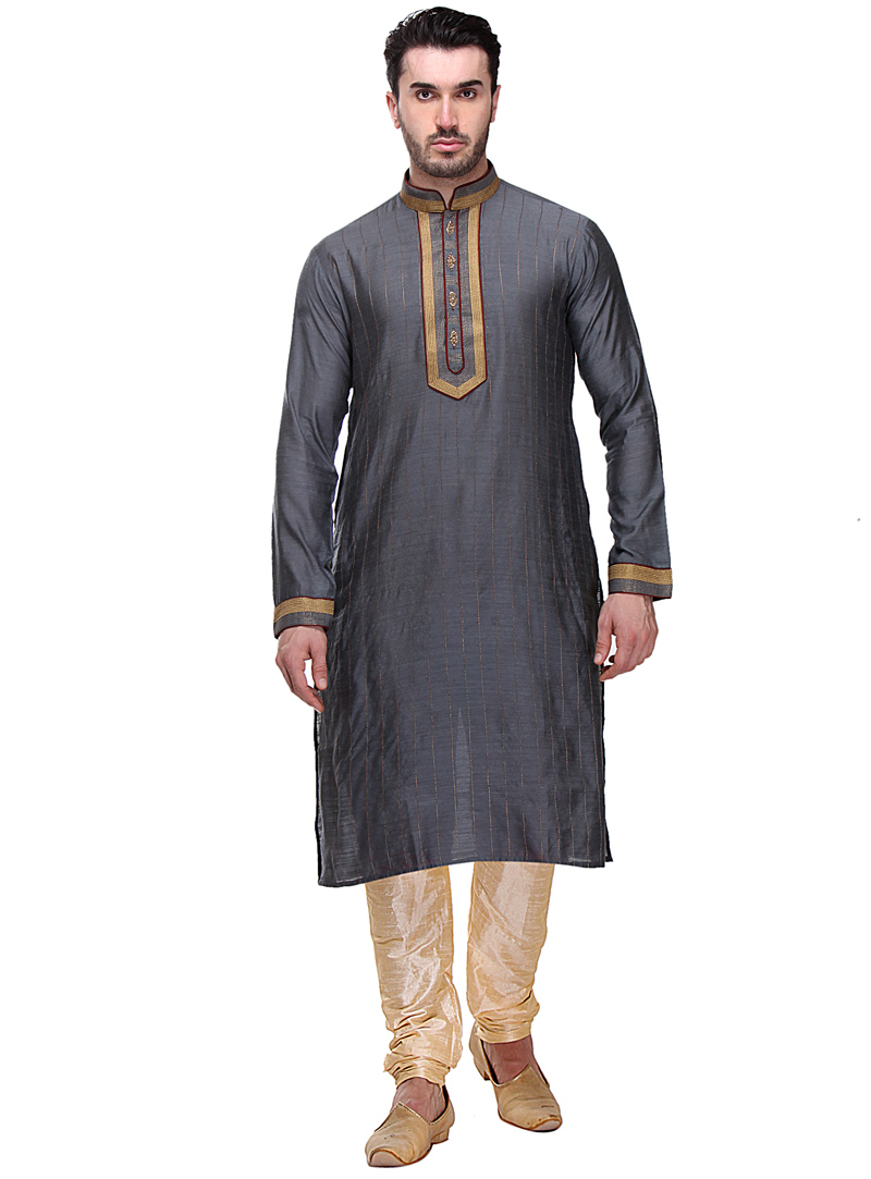 Grey Dupion Readymade Kurta Pajama 99186