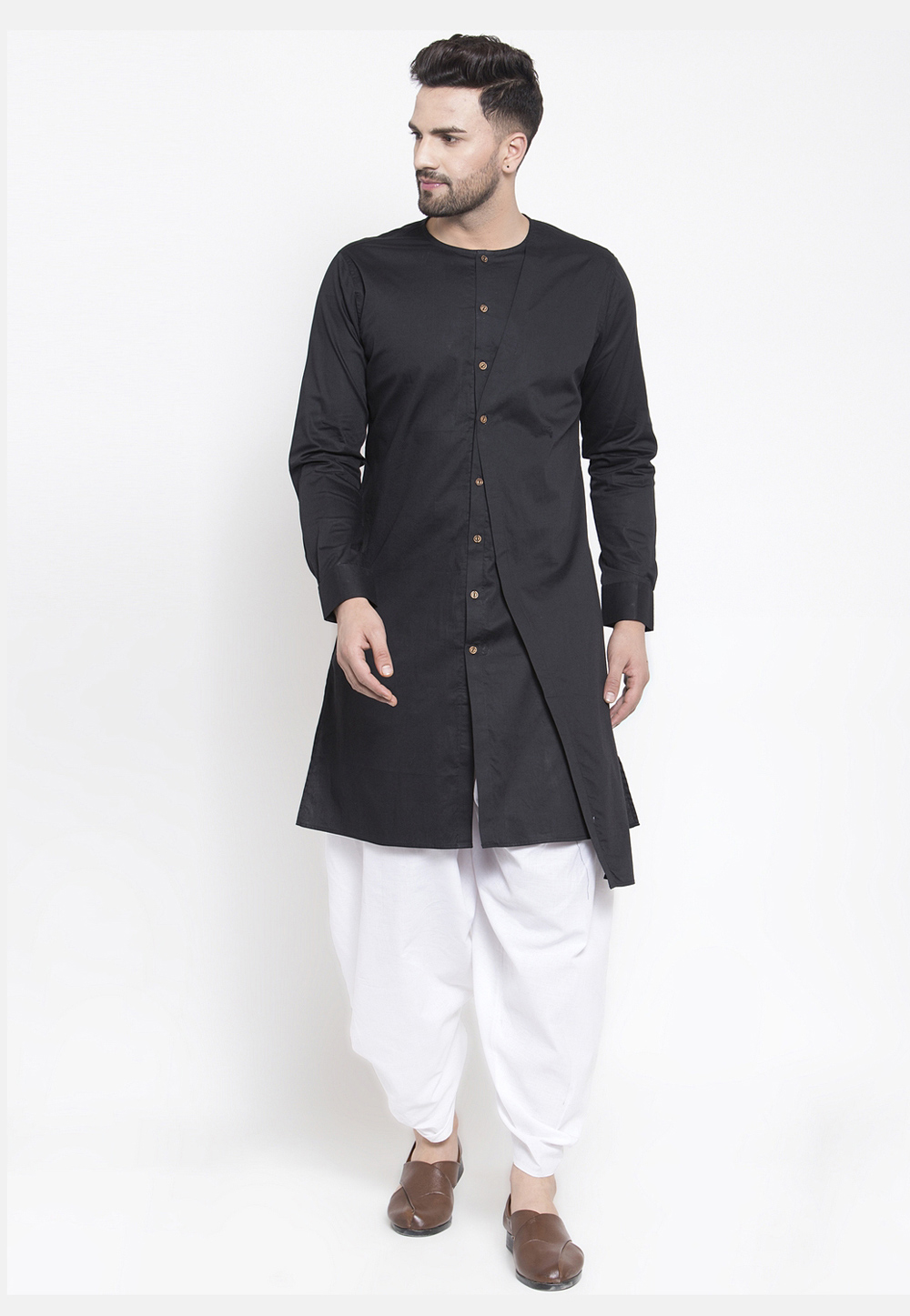 Black Cotton Readymade Dhoti Kurta 213626