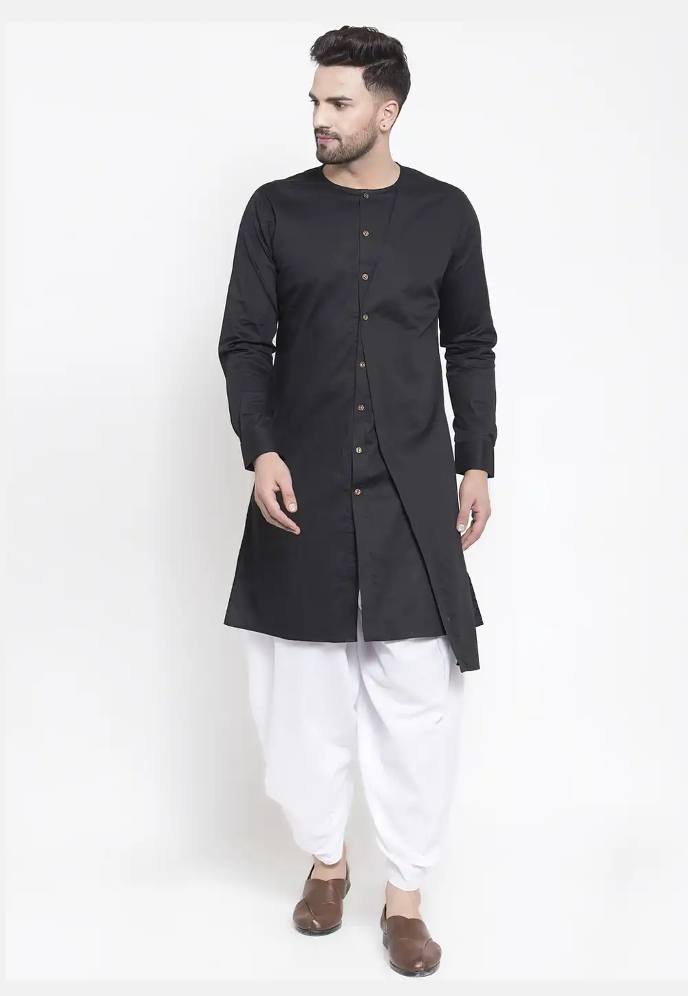 Black Cotton Readymade Dhoti Kurta 213626