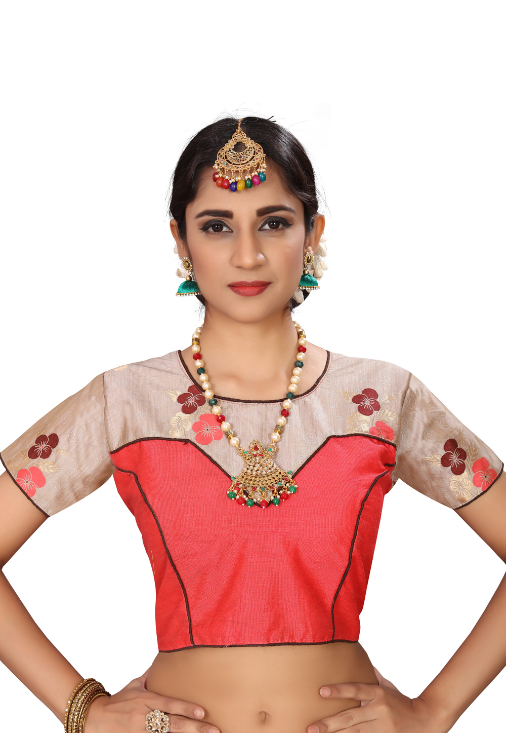 Pink Jacquard Readymade Blouse 176917