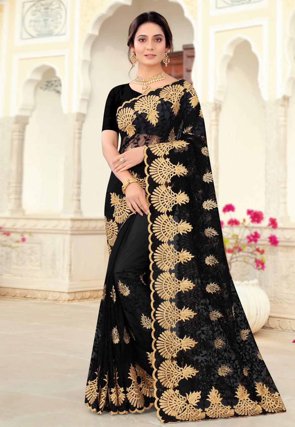 Black Net Saree With Blouse 234287