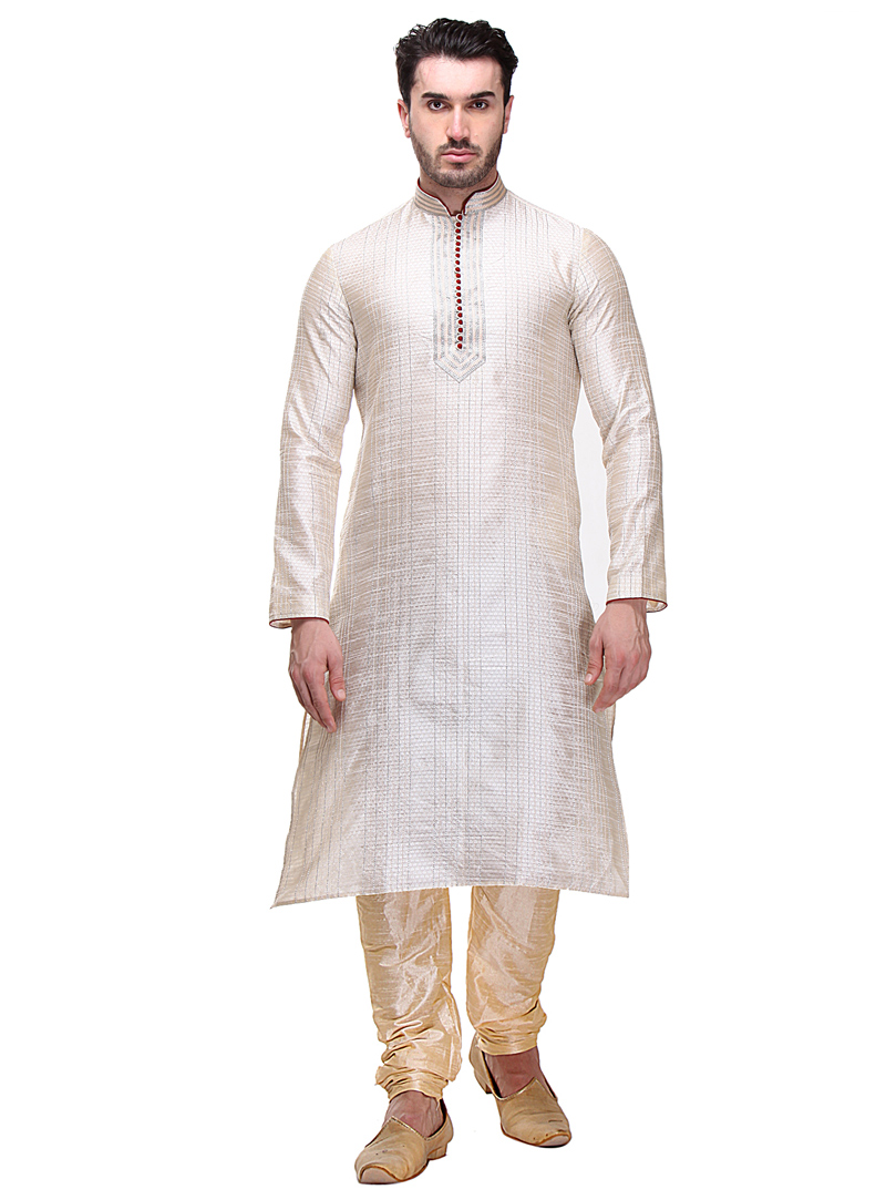 White Dupion Readymade Kurta Pajama 99187
