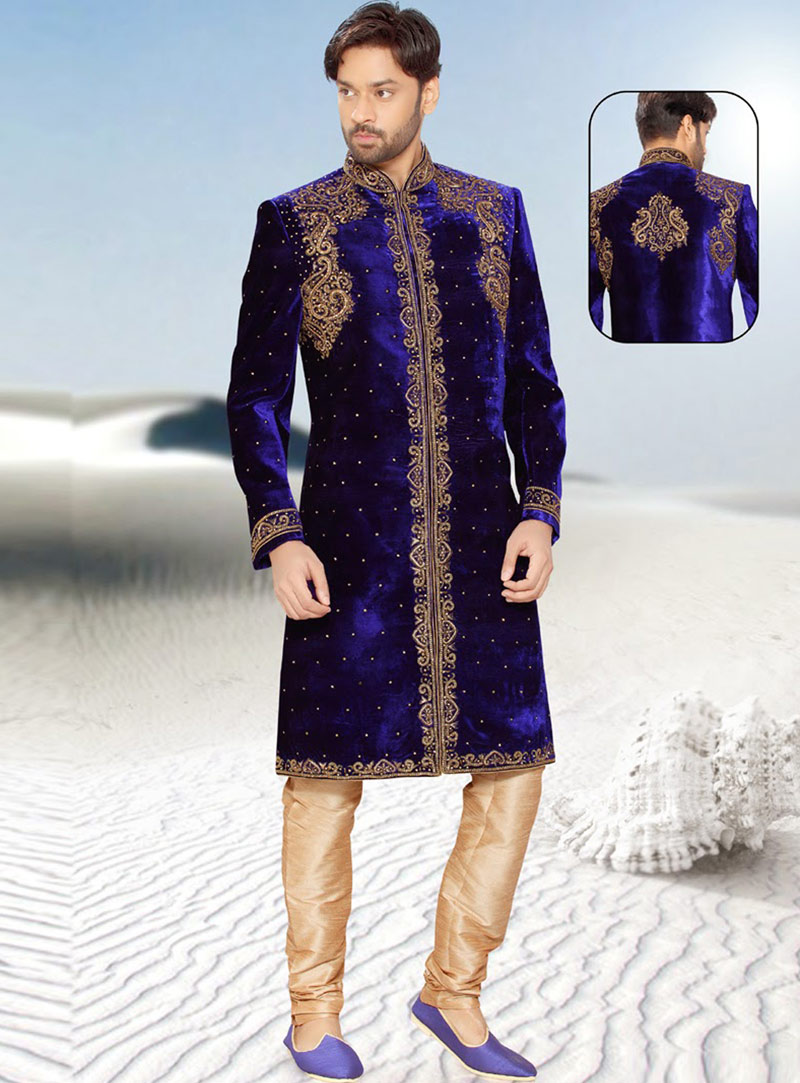 Blue Velvet Indo Western Sherwani 47984