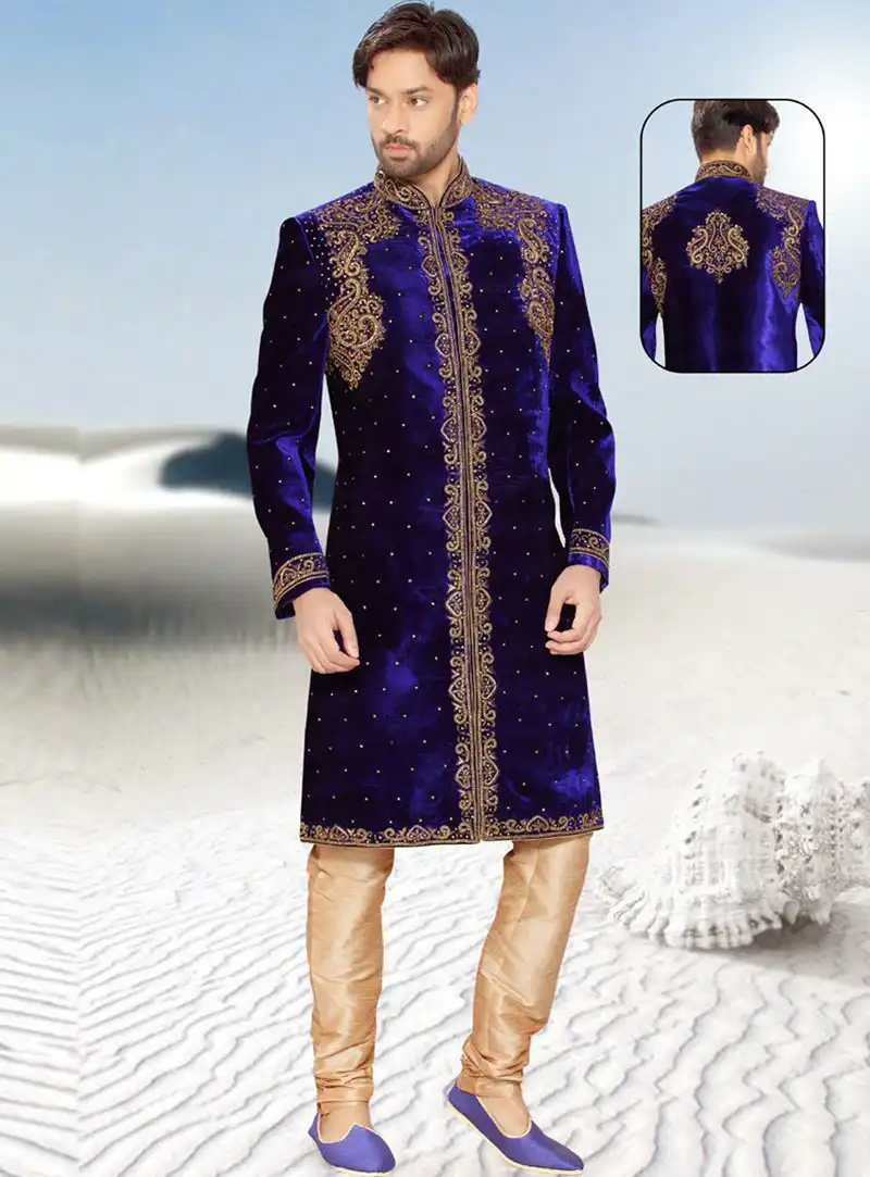 Blue Velvet Indo Western Sherwani 47984
