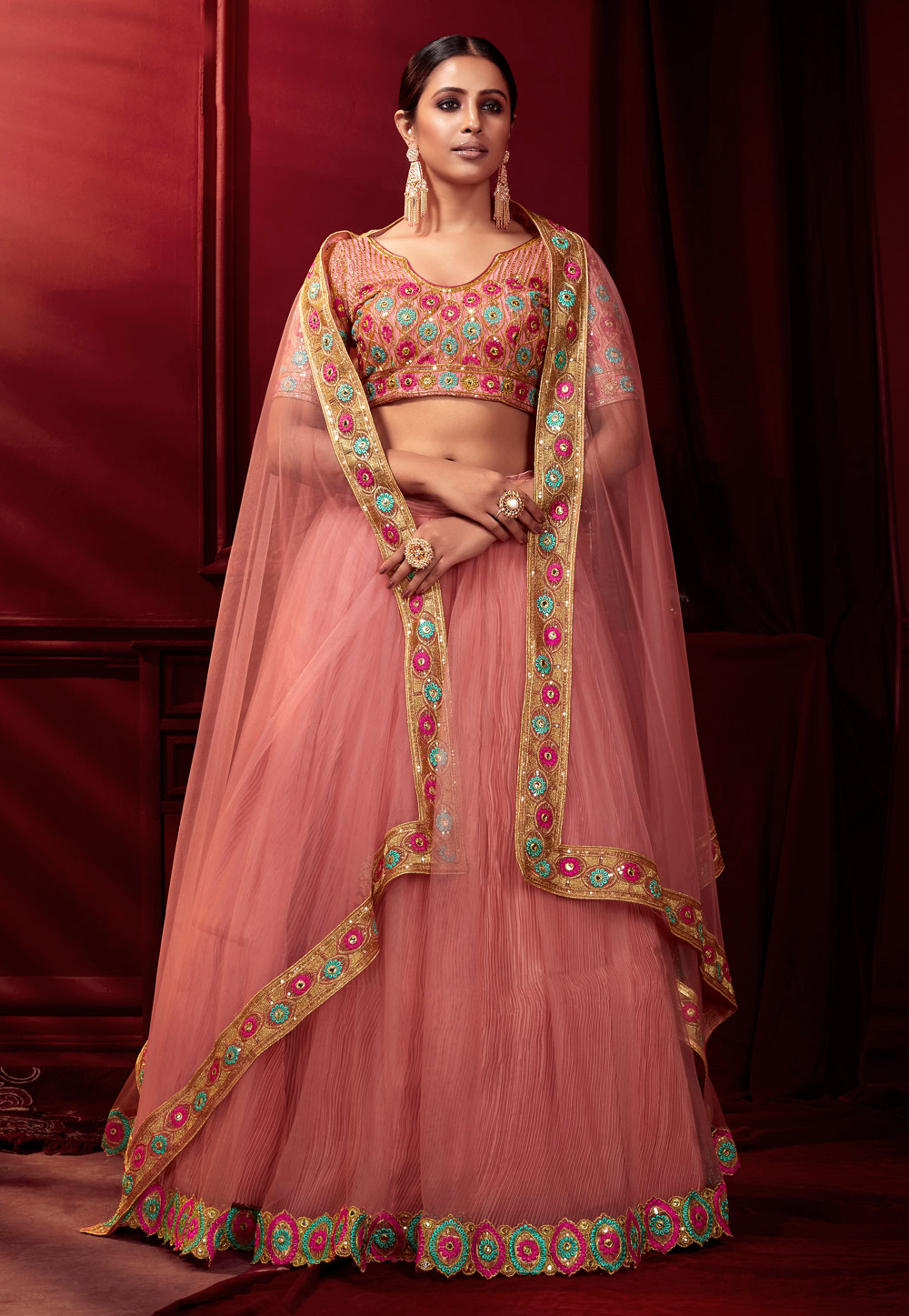 Pink Net Circular Lehenga Choli 236983