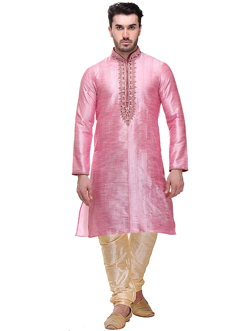 Pink Dupion Readymade Kurta Pajama 99189