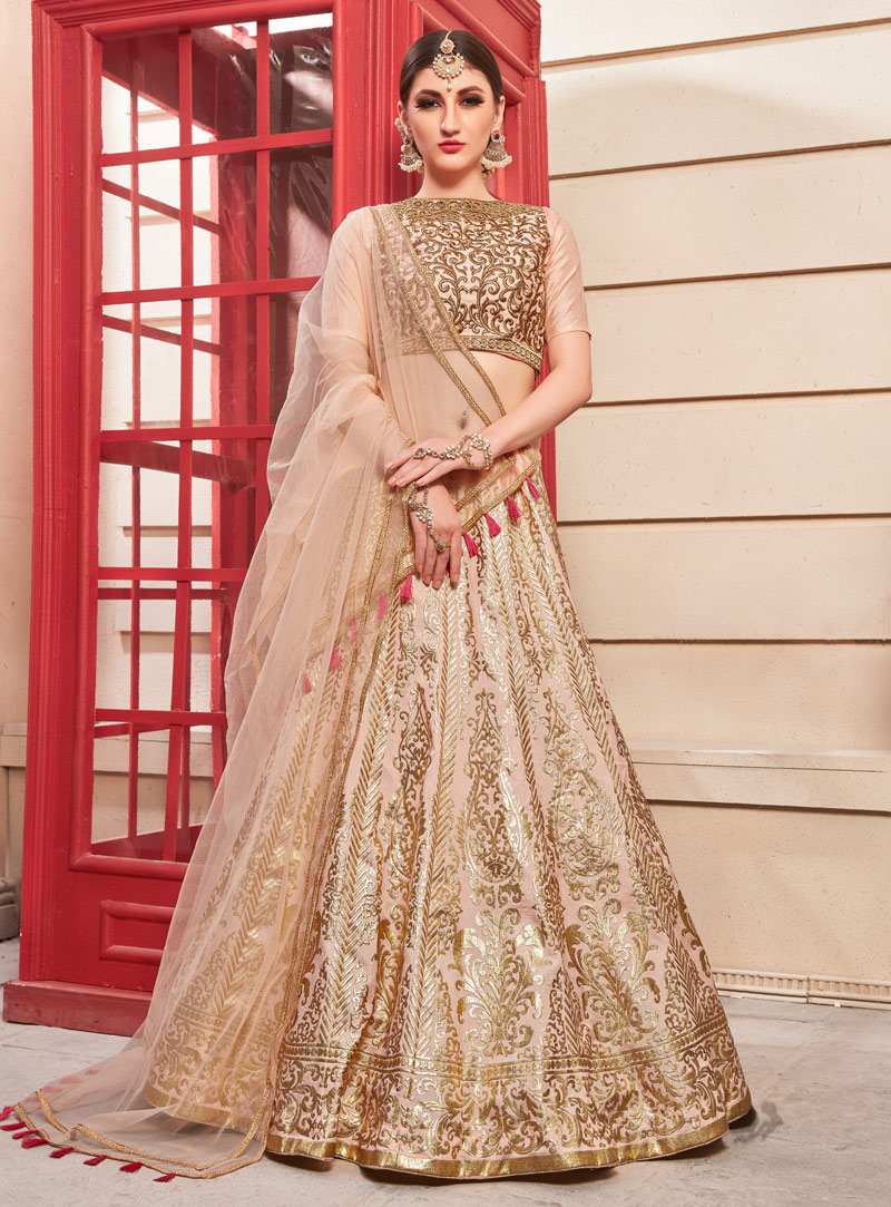 Peach Silk A Line Lehenga Choli 146926