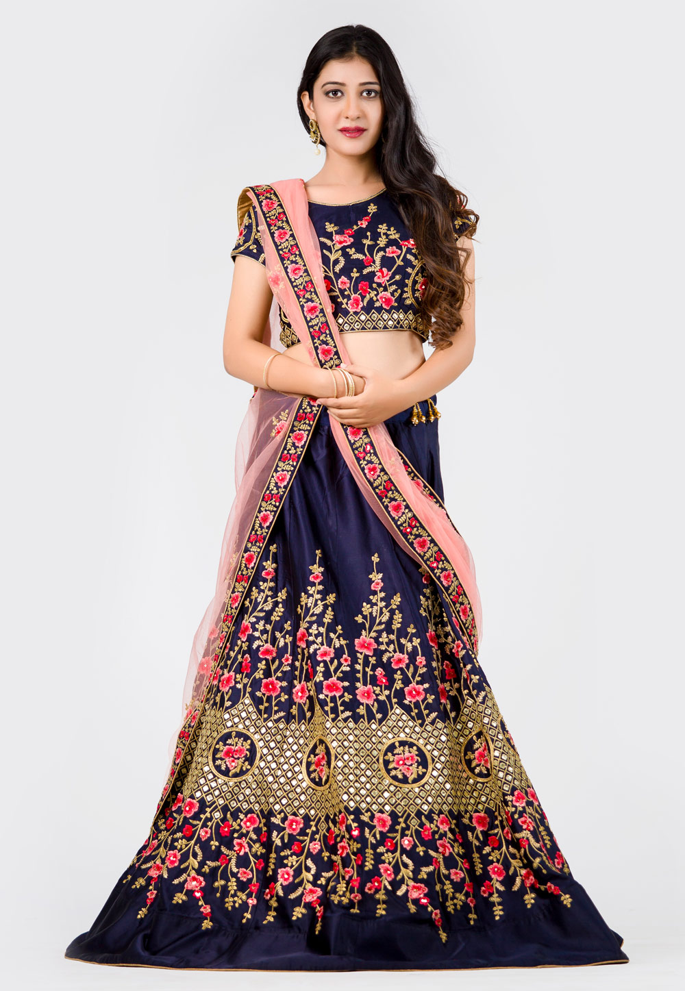 Navy Blue Silk A Line Lehenga Choli 154581
