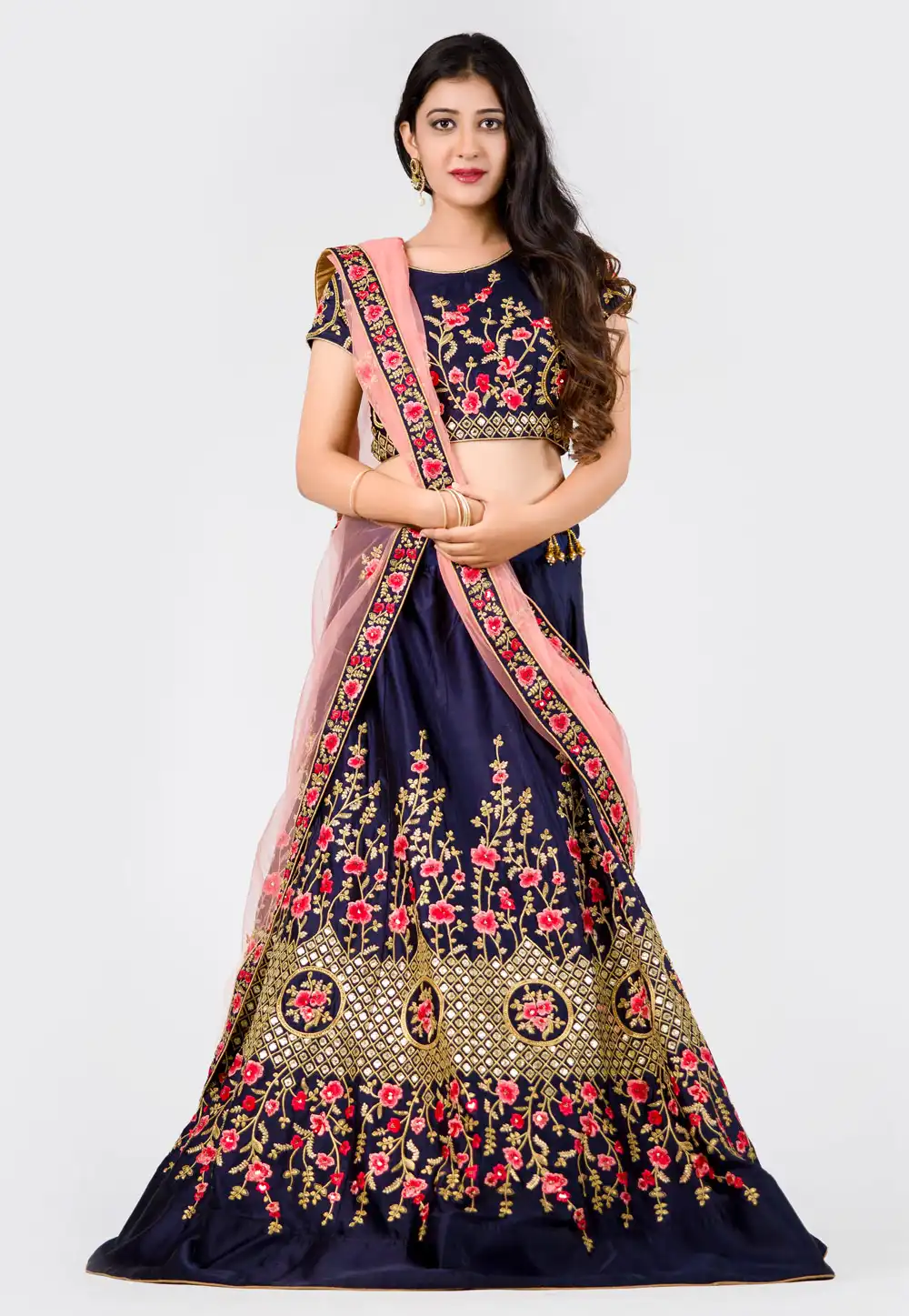 Navy Blue Silk A Line Lehenga Choli 154581