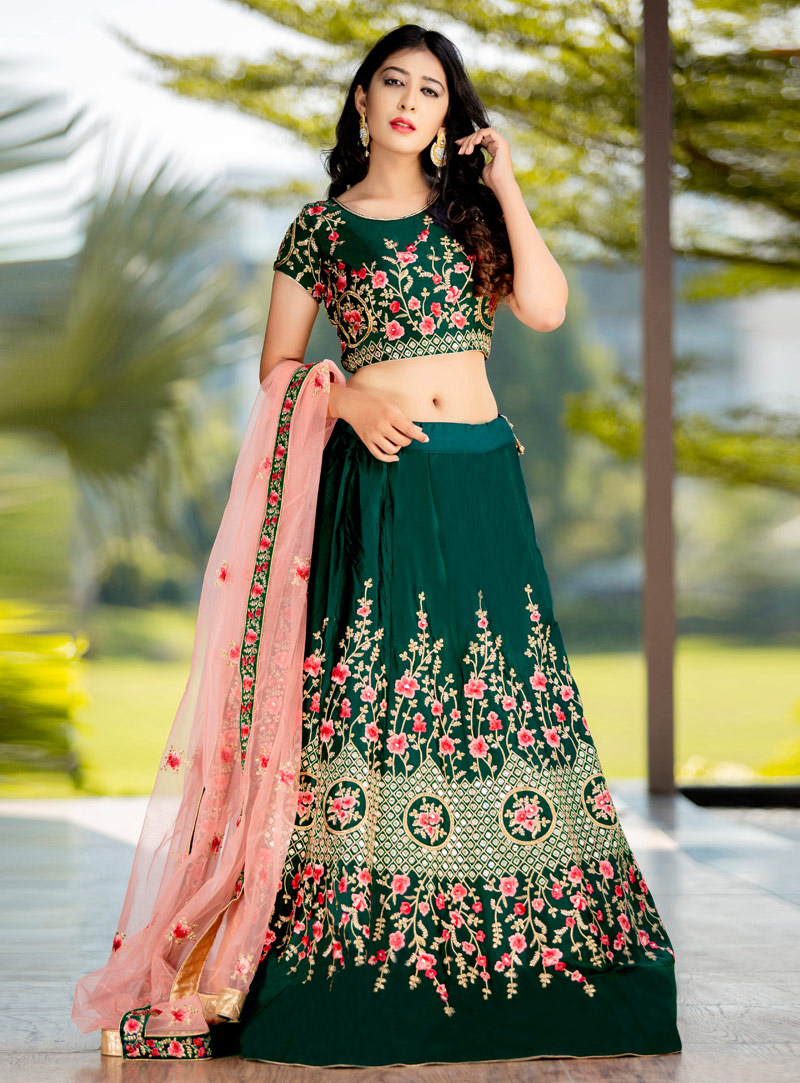 Green Silk A Line Lehenga Choli 150650