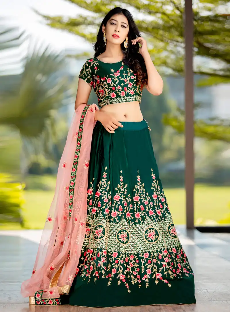 Green Silk A Line Lehenga Choli 150650