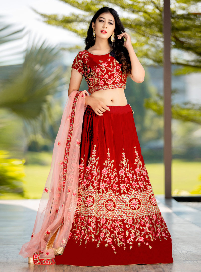 Red Silk A Line Lehenga Choli 150652
