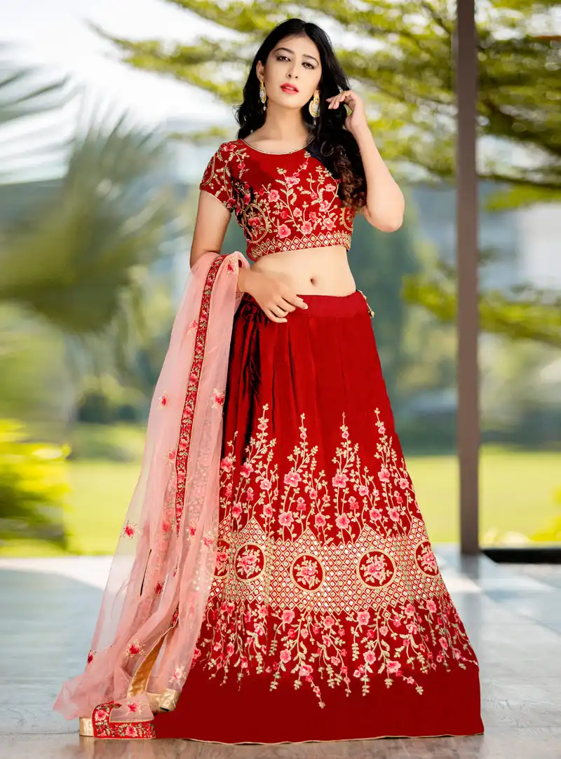Red Silk A Line Lehenga Choli 150652