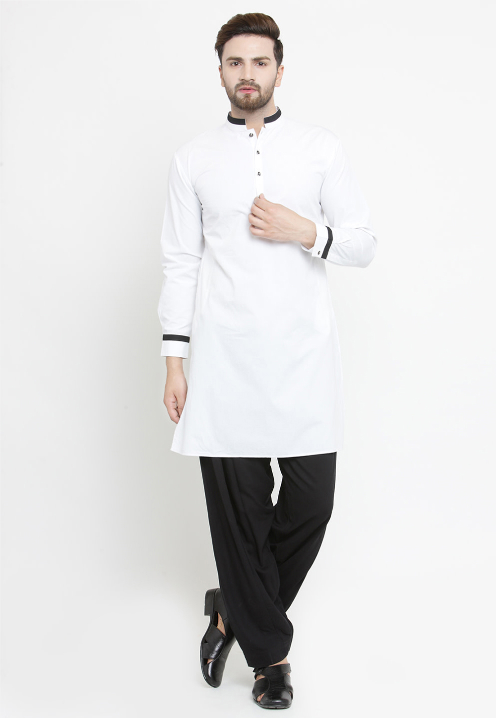 White Cotton Readymade Kurta Pajama 213629