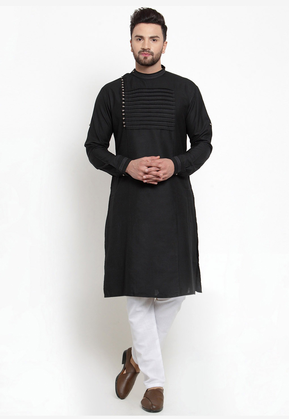 Black Cotton Readymade Kurta Pajama 213630