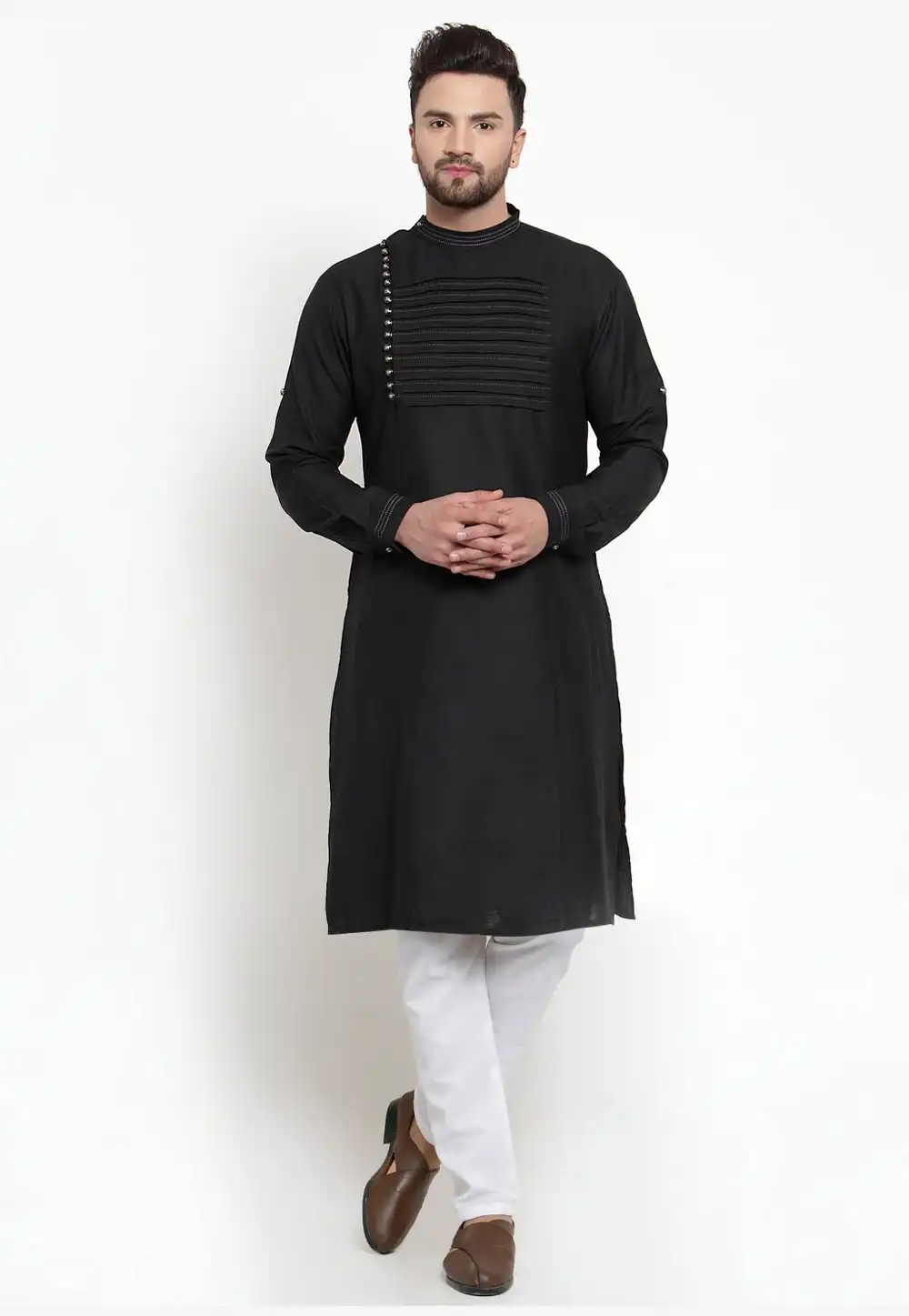 Black Cotton Readymade Kurta Pajama 213630