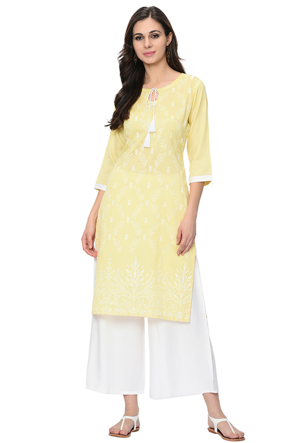 Yellow Poly Silk Readymade Printed Tunic 207614