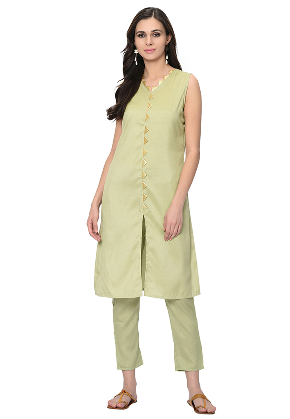 Pista Green Poly Silk Readymade Kurti 207619