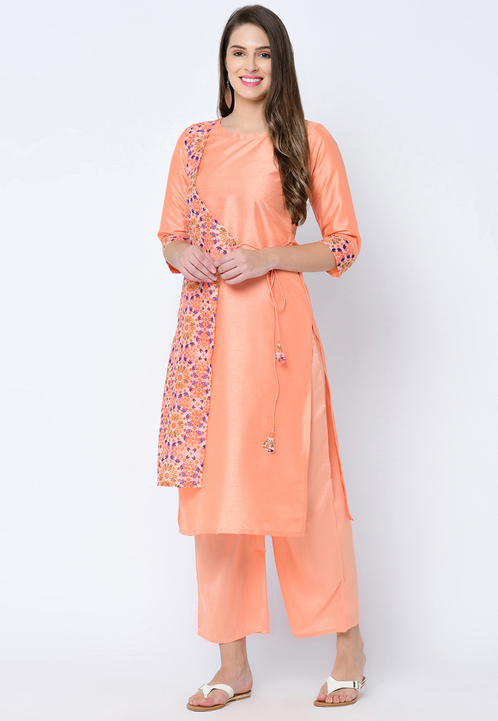 Peach Art Silk Readymade Printed Tunic 207630