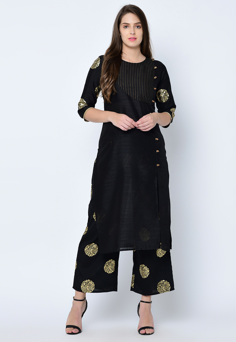 Black Art Silk Readymade Printed Kurti 207631